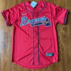 Nike Kids Atlanta Braves Red Jersey with Navy Trim